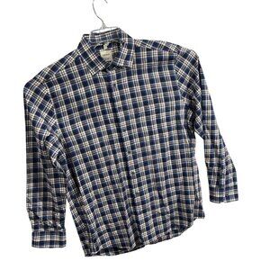 Haupt Mens Regular Fit Plaid Button-Down Shirt L 41/42 Cotton Blue/Brown/White